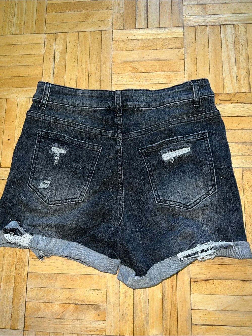 Gray Distressed Denim Shorts